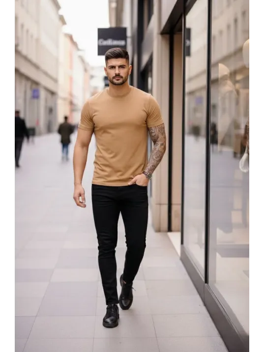 Erkek 3'lü Bisiklet Yaka Tişört – Kısa Kollu Yazlık Slim Fit Body - Siyah, Lacivert, Kahverengi