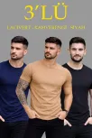 Erkek 3'lü Bisiklet Yaka Tişört – Kısa Kollu Yazlık Slim Fit Body - Siyah, Lacivert, Kahverengi