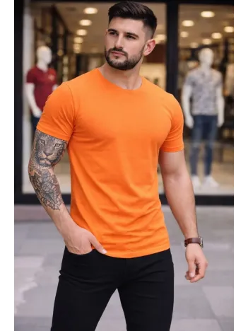 Erkek 3'lü Bisiklet Yaka Tişört – Kısa Kollu Yazlık Slim Fit Body - Siyah, Turuncu, Sarı Erkek 3'lü Bisiklet Yaka Tişört – Kısa Kollu Yazlık Slim Fit Body - Siyah, Turuncu, Sarı