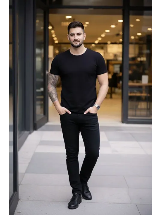 Erkek 3'lü Bisiklet Yaka Tişört – Kısa Kollu Yazlık Slim Fit Body - Siyah, Açık Mavi, Bordo