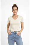 Kadın 2'li V Yaka Tişört – Kısa Kollu Yazlık Slim Fit Body - Saks Mavisi & Ekru
