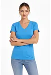 Kadın 2'li V Yaka Tişört – Kısa Kollu Yazlık Slim Fit Body - Nar Çiçeği & Açık Mavi