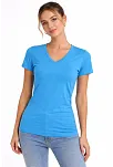 Kadın 2'li V Yaka Tişört – Kısa Kollu Yazlık Slim Fit Body - Nar Çiçeği & Açık Mavi