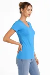 Kadın 3'lü V Yaka Tişört – Kısa Kollu Yazlık Slim Fit Body - Pembe, Açık Mavi, Ekru