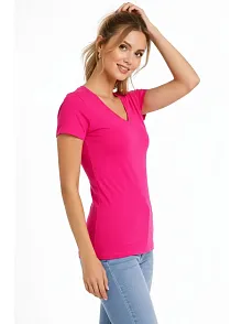 Kadın 3'lü V Yaka Tişört – Kısa Kollu Yazlık Slim Fit Body - Pembe, Açık Mavi, Ekru