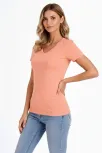 Kadın 3'lü V Yaka Tişört – Kısa Kollu Yazlık Slim Fit Body - Toz Pembe, Sarı, Turkuvaz