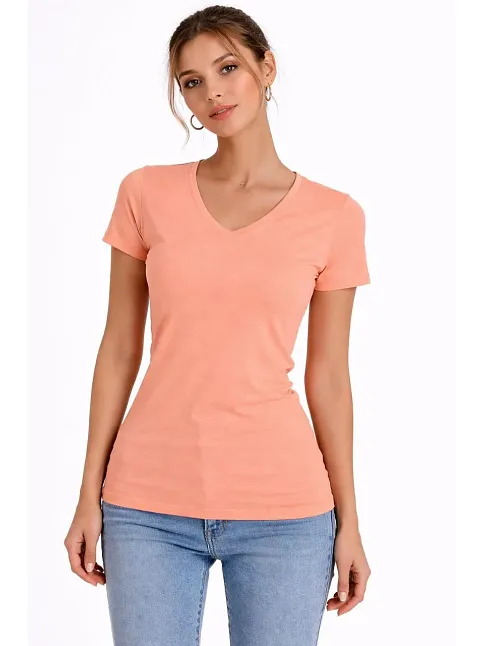 Kadın 3'lü V Yaka Tişört – Kısa Kollu Yazlık Slim Fit Body - Toz Pembe, Sarı, Turkuvaz