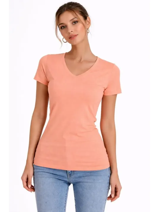 Kadın 3'lü V Yaka Tişört – Kısa Kollu Yazlık Slim Fit Body - Toz Pembe, Sarı, Turkuvaz