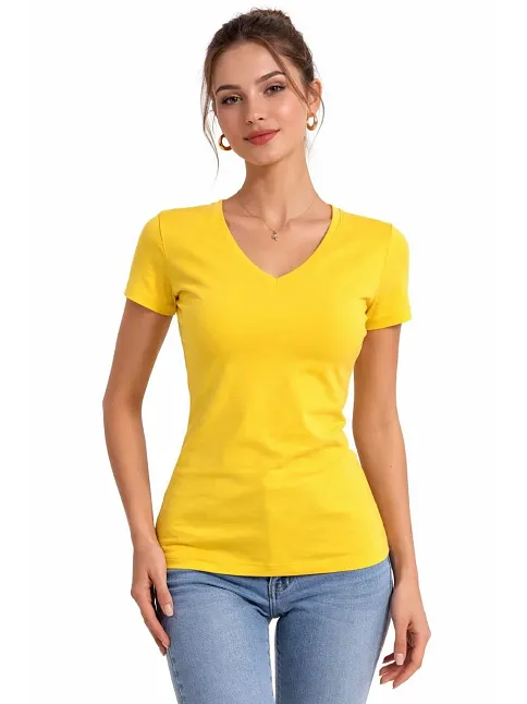 Kadın 3'lü V Yaka Tişört – Kısa Kollu Yazlık Slim Fit Body - Toz Pembe, Sarı, Turkuvaz