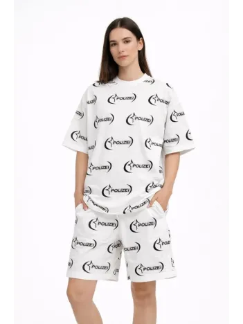 Kadın Oversize Ön Ve Arka Baskılı Tişört Şort Takım Rahat Kalıp Yazlık Günlük Kombin - Beyaz