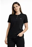 Kadın Waffle Dokulu Likralı Henley Yaka Düğmeli Regular Kısa Kollu T-shirt - Siyah