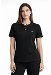 Kadın Waffle Dokulu Likralı Henley Yaka Düğmeli Regular Kısa Kollu T-shirt - Siyah