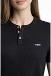 Kadın Waffle Dokulu Likralı Henley Yaka Düğmeli Regular Kısa Kollu T-shirt - Siyah