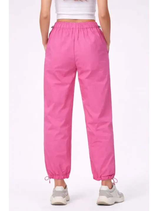 Kadın Paraşüt Kumaş Pantolon Bel Ve Paça Ayarlanabilir Lastikli Spor Pantolon - Pembe