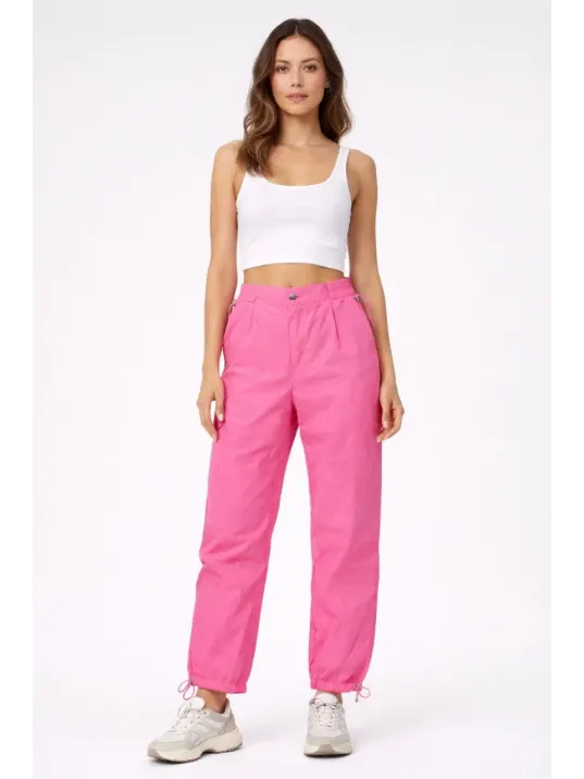 Kadın Paraşüt Kumaş Pantolon Bel Ve Paça Ayarlanabilir Lastikli Spor Pantolon - Pembe