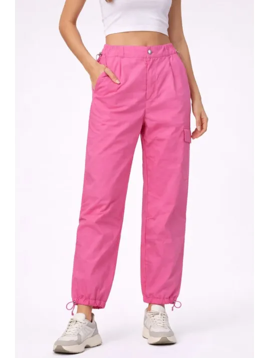 Kadın Paraşüt Kumaş Pantolon Bel Ve Paça Ayarlanabilir Lastikli Spor Pantolon - Pembe