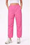 Kadın Paraşüt Kumaş Pantolon Bel Ve Paça Ayarlanabilir Lastikli Spor Pantolon - Pembe