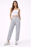 Kadın Paraşüt Kumaş Pantolon Bel Ve Paça Ayarlanabilir Lastikli Spor Pantolon - Gri