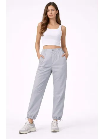 Kadın Paraşüt Kumaş Pantolon Bel Ve Paça Ayarlanabilir Lastikli Spor Pantolon - Gri
