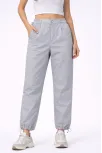 Kadın Paraşüt Kumaş Pantolon Bel Ve Paça Ayarlanabilir Lastikli Spor Pantolon - Gri
