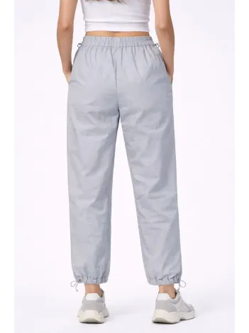 Kadın Paraşüt Kumaş Pantolon Bel Ve Paça Ayarlanabilir Lastikli Spor Pantolon - Gri