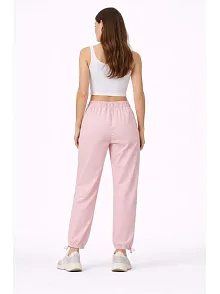 Kadın Paraşüt Kumaş Pantolon Bel Ve Paça Ayarlanabilir Lastikli Spor Pantolon - Toz Pembe
