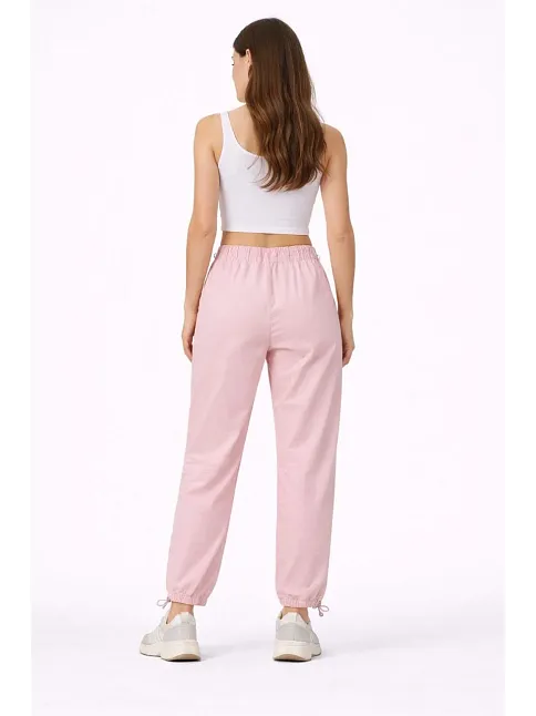 Kadın Paraşüt Kumaş Pantolon Bel Ve Paça Ayarlanabilir Lastikli Spor Pantolon - Toz Pembe