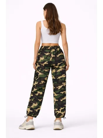 Kadın Paraşüt Kumaş Pantolon Bel Ve Paça Ayarlanabilir Lastikli Spor Pantolon - Kamuflaj