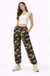 Kadın Paraşüt Kumaş Pantolon Bel Ve Paça Ayarlanabilir Lastikli Spor Pantolon - Kamuflaj