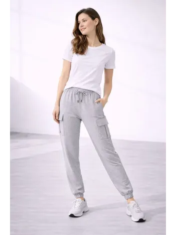 Kadın Jogger Eşofman Altı Rahat Kalıp, Kargo Cepli, Lastikli Paça, Günlük Spor Pantolon - Gri