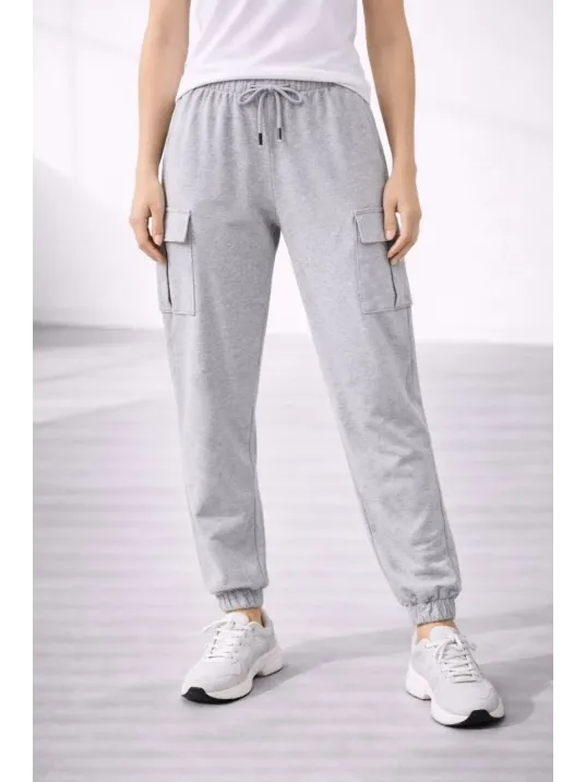 Kadın Jogger Eşofman Altı Rahat Kalıp, Kargo Cepli, Lastikli Paça, Günlük Spor Pantolon - Gri