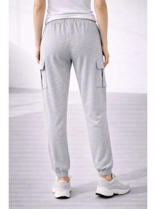 Kadın Jogger Eşofman Altı Rahat Kalıp, Kargo Cepli, Lastikli Paça, Günlük Spor Pantolon - Gri