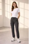 Kadın Jogger Eşofman Altı Rahat Kalıp, Kargo Cepli, Lastikli Paça, Günlük Spor Pantolon - Füme
