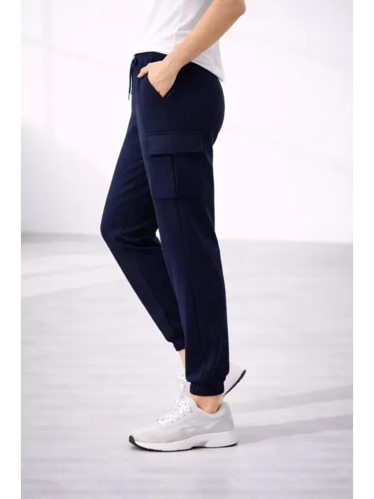 Kadın Jogger Eşofman Altı Rahat Kalıp, Kargo Cepli, Lastikli Paça, Günlük Spor Pantolon - Lacivert