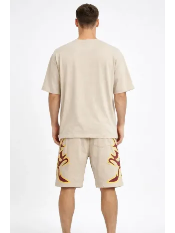 Erkek Bej Oversize Baskılı Tişört Şort Takım Cepli Şort Yazlık Rahat Günlük Kombin - Bej Erkek Bej Oversize Baskılı Tişört Şort Takım Cepli Şort Yazlık Rahat Günlük Kombin - Bej