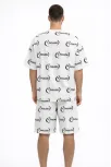 Erkek Oversize Ön Ve Arka Baskılı Tişört Şort Takım Rahat Kalıp Yazlık Günlük Kombin - Beyaz