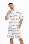 Erkek Oversize Ön Ve Arka Baskılı Tişört Şort Takım Rahat Kalıp Yazlık Günlük Kombin - Beyaz
