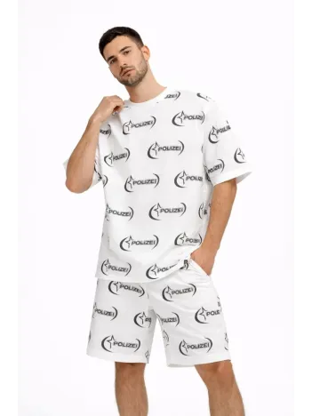 Erkek Oversize Ön Ve Arka Baskılı Tişört Şort Takım Rahat Kalıp Yazlık Günlük Kombin - Beyaz