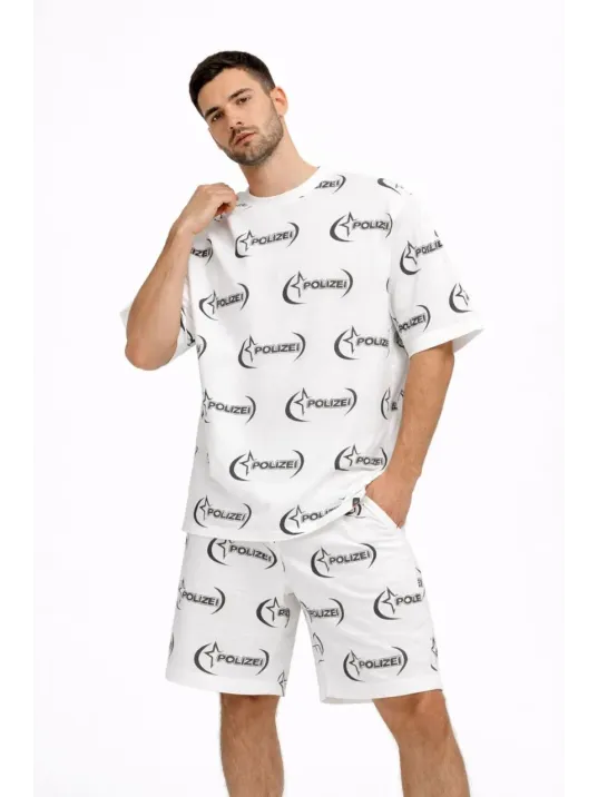 Erkek Oversize Ön Ve Arka Baskılı Tişört Şort Takım Rahat Kalıp Yazlık Günlük Kombin - Beyaz