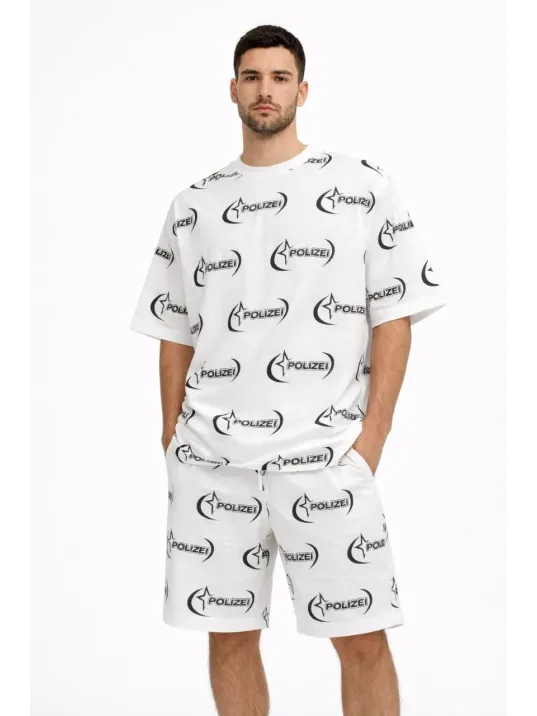 Erkek Oversize Ön Ve Arka Baskılı Tişört Şort Takım Rahat Kalıp Yazlık Günlük Kombin - Beyaz