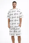 Erkek Oversize Ön Ve Arka Baskılı Tişört Şort Takım Rahat Kalıp Yazlık Günlük Kombin - Beyaz