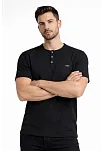 Erkek Waffle Dokulu Likralı Henley Yaka Düğmeli Regular Fit Kısa Kollu T-shirt - Siyah