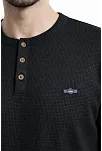 Erkek Waffle Dokulu Likralı Henley Yaka Düğmeli Regular Fit Kısa Kollu T-shirt - Siyah