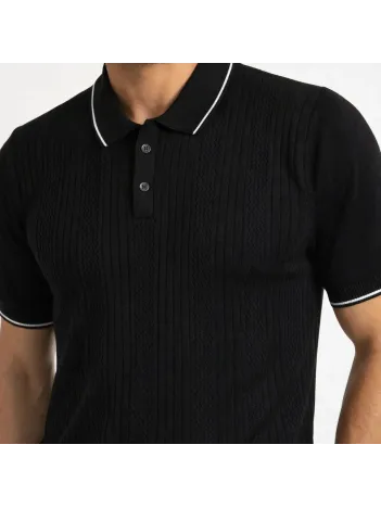 Erkek Düğmeli Yaka Triko Dokuma Tişört Desenli Yazlık Şık Günlük Triko Tişört - Siyah Erkek Düğmeli Yaka Triko Dokuma Tişört Desenli Yazlık Şık Günlük Triko Tişört - Siyah