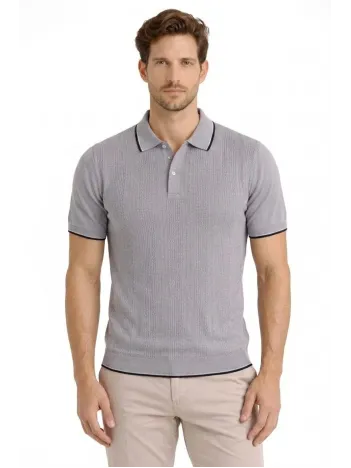 Erkek Düğmeli Yaka Triko Dokuma Tişört Desenli Yazlık Şık Günlük Triko Tişört - Gri Erkek Düğmeli Yaka Triko Dokuma Tişört Desenli Yazlık Şık Günlük Triko Tişört - Gri