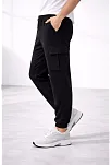 Erkek Jogger Eşofman Altı Regular Fit , Kargo Cepli, Lastikli Paça, Günlük Spor Pantolon - Siyah