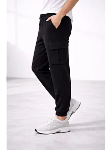 Erkek Jogger Eşofman Altı Regular Fit , Kargo Cepli, Lastikli Paça, Günlük Spor Pantolon - Siyah