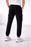 Erkek Jogger Eşofman Altı Regular Fit , Kargo Cepli, Lastikli Paça, Günlük Spor Pantolon - Siyah