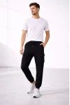 Erkek Jogger Eşofman Altı Regular Fit , Kargo Cepli, Lastikli Paça, Günlük Spor Pantolon - Siyah