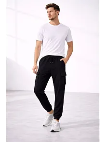Erkek Jogger Eşofman Altı Regular Fit , Kargo Cepli, Lastikli Paça, Günlük Spor Pantolon - Siyah